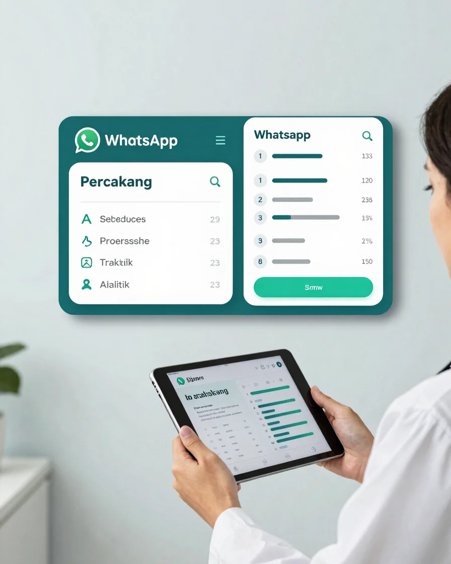 Dokter Indonesia modern memegang tablet di ruang praktik klinik y